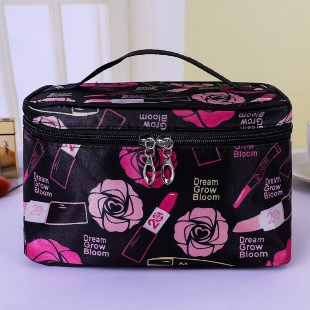 Flower & Lipstick Zippered Makeup Bag, NWT